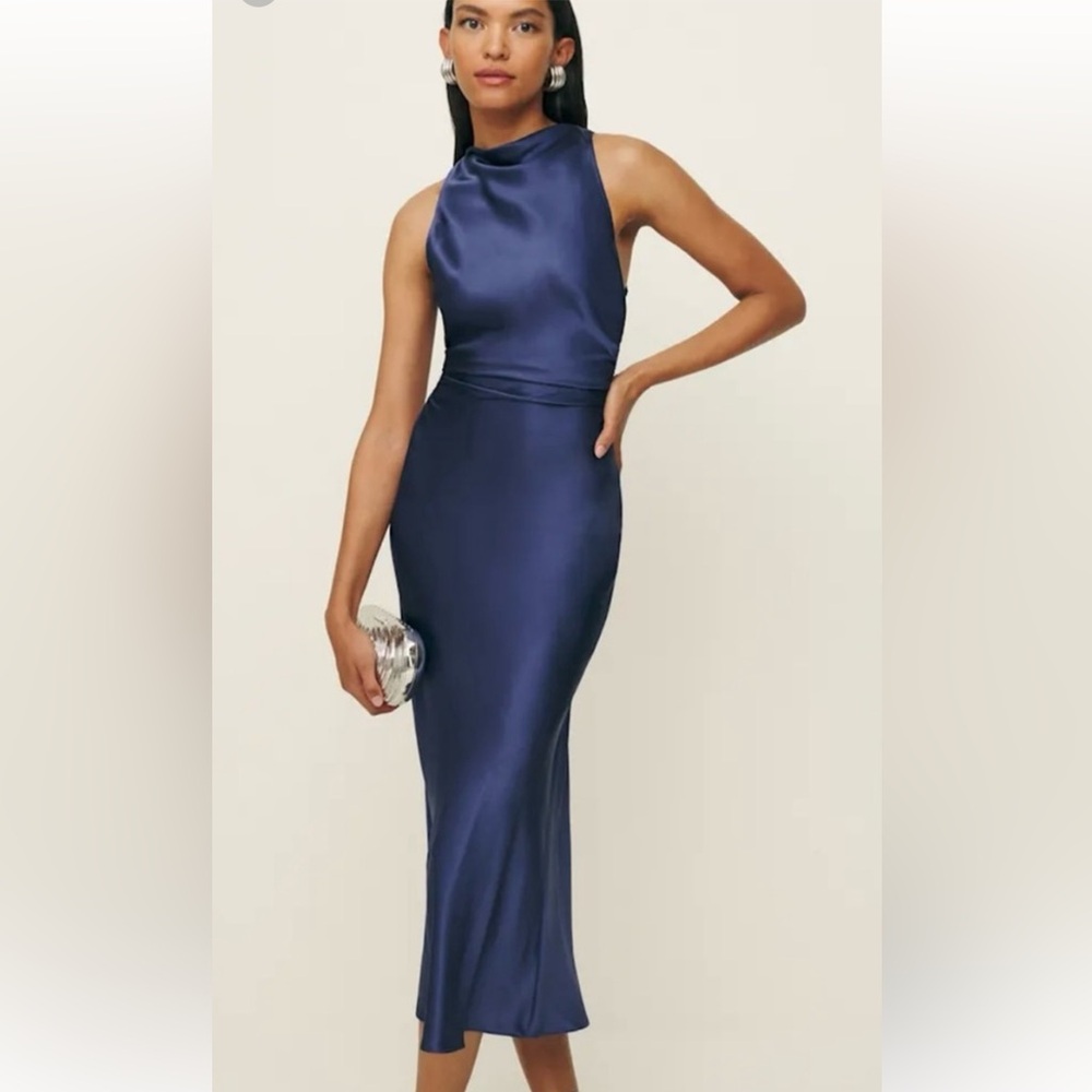 NWT Reformation Cassette silk dress blue iris